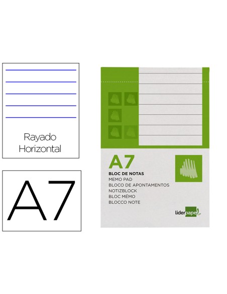 Bloc notas liderpapel horizontal a7 80 hojas 60g/m2 perforado
