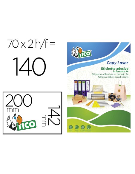 Etiqueta adhesiva tico verde f luorescentes permanente fsc laser/inkjet/fotocopia 200x142 mmcaja de 140 unidades