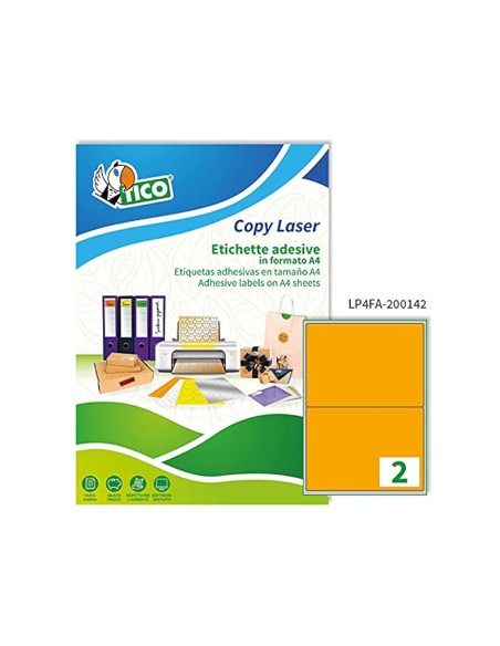 Etiqueta adhesiva tico naranja fluorescentes permanente fsclaser/inkjet/fotocopia 200x142mm caja de 140 unidades