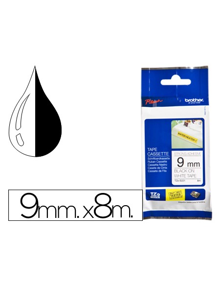 Cinta brother tze-s221 blanco-negro 9mm longitud 8 m superadhesiva