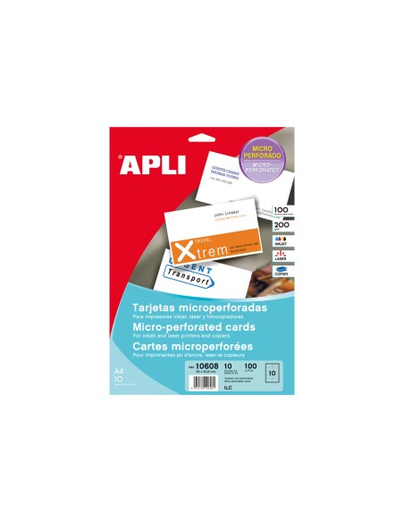 Tarjeta de visita apli microperforada 200 g acabado mate 90x50,8mm impresora ink-jet y laser