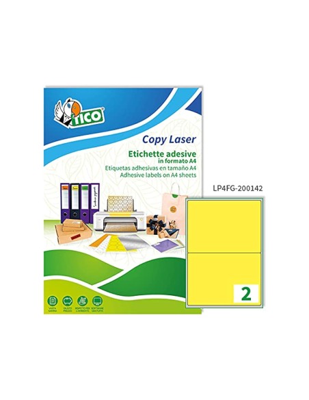 Etiqueta adhesiva tico amarill o fluorescentes permanente fsclaser/inkjet/fotocopia 200x142mm caja de 140 unidades