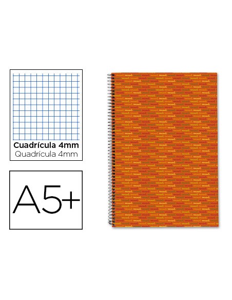 Cuaderno espiral liderpapel cuarto multilider tapa forrada 80h 80gr cuadro 4mm con marg en naranja