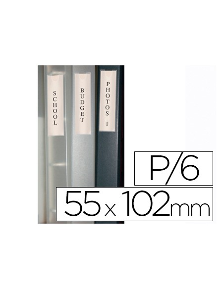 Funda autoadhesiva q-connect para lomo de carpeta 55x102mmpack de 6 unidades