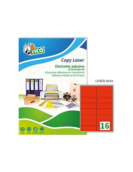 Etiqueta adhesiva tico rojo fl uorescentes permanente fsc laser/inkjet/fotocopia 99,1x34 mmcaja de 1120 unidades
