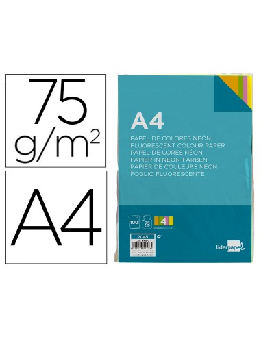 Papel color liderpapel din a4 75 gr neon 4...