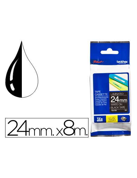 Cinta brother tze-355 negro-blanco 24mm longitud 8 m