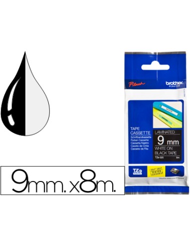 Cinta brother tze325 negro-blanco 9mm longitud 8 m
