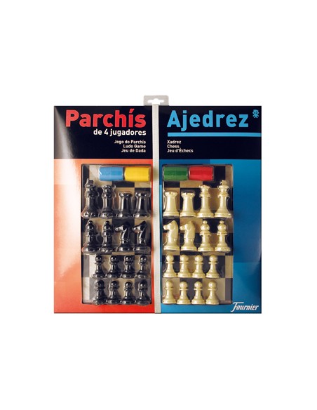 Parchis con ajedrez tablero grande 4 jugadores 41x40x4,8 cm