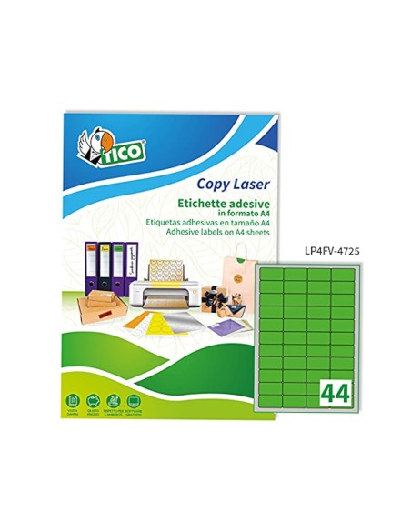 Etiqueta adhesiva tico verde f luorescentes permanente fsc laser/inkjet/fotocopia 47,5x25,5 mmcaja de 3080 unidades