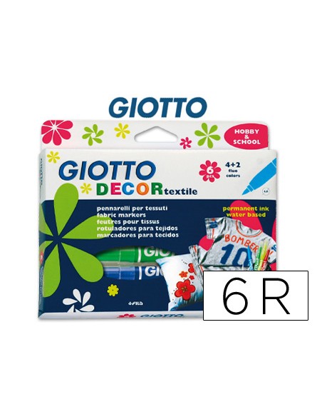 Rotulador giotto decor textile para camisetas caja de 6 unidades colores surtidos