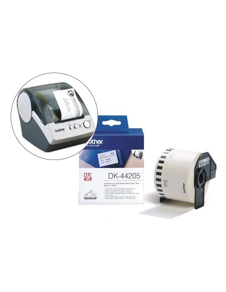 Etiqueta brother dk44205 cinta papel continuo adhesiva removible blanca 62x30,48 m