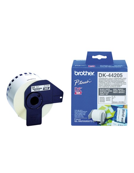 Etiqueta brother dk44205 cinta papel continuo adhesiva removible blanca 62x30,48 m
