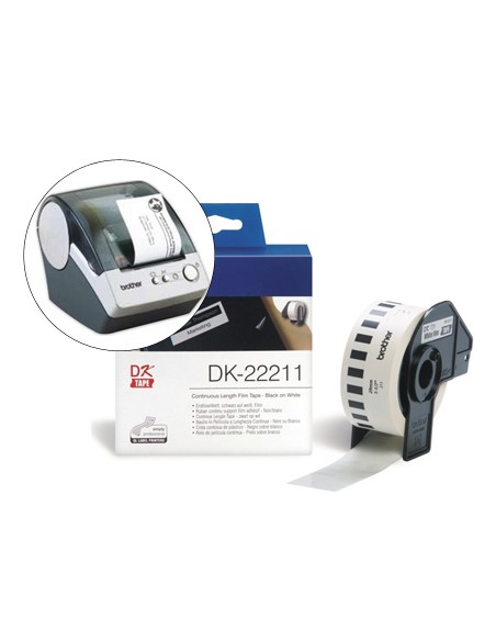 Etiqueta brother dk22211 cinta plastica continua adhesiva blanca 29mmx15,24 m