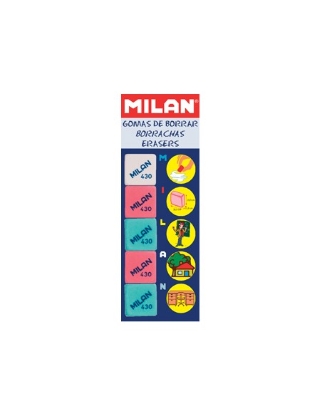 Goma de borrar milan 430-5 blister de 5 unidades