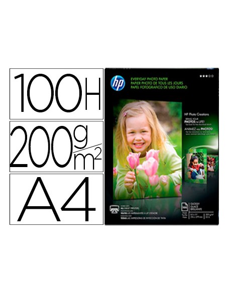 Papel fotografico hp din a4 semi glossy 200 gr paquete de 100 hojas