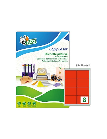 Etiqueta adhesiva tico rojo fl uorescentes permanente fsc laser/inkjet/fotocopia 99,1x67,7 mmcaja de 560 unidades