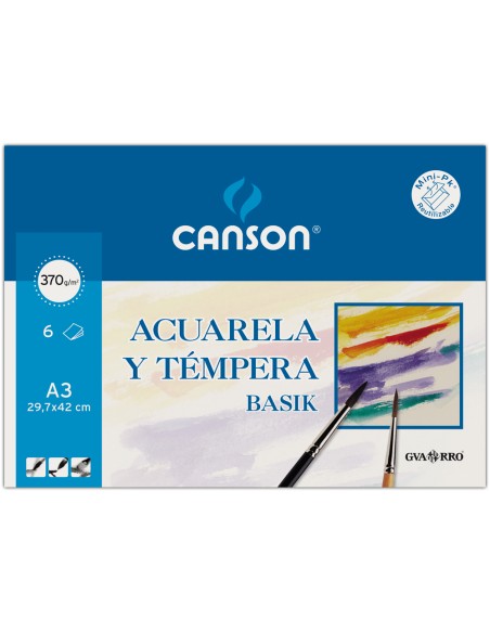 Papel acuarela basik canson din a3 370 gr pack de 6 hojas