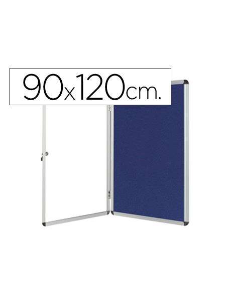 Vitrina de anuncios q-connect mural grande fieltro azul con puerta y marco con cerradura 120x90 cm