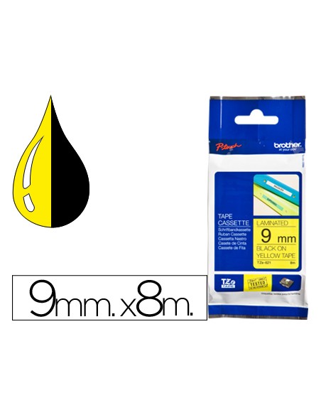 Cinta brother tze621 amarillo-negro 9mm longitud 8 m