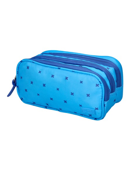 Estuche portatodo liderpapel multibolsillo 3 cremalleras azul cruces a juego con mochila 150x90x240 mm