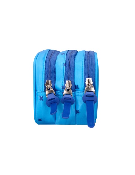 Estuche portatodo liderpapel multibolsillo 3 cremalleras azul cruces a juego con mochila 150x90x240 mm