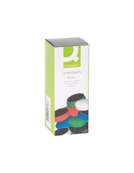 Iman para sujecion q-connect ideal para pizarras magneticas35 mm colores surtidos caja de 10 unidades