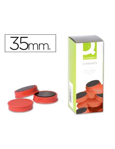 Iman para sujecion q-connect ideal para pizarras magneticas35 mm rojo caja de 10 unidades
