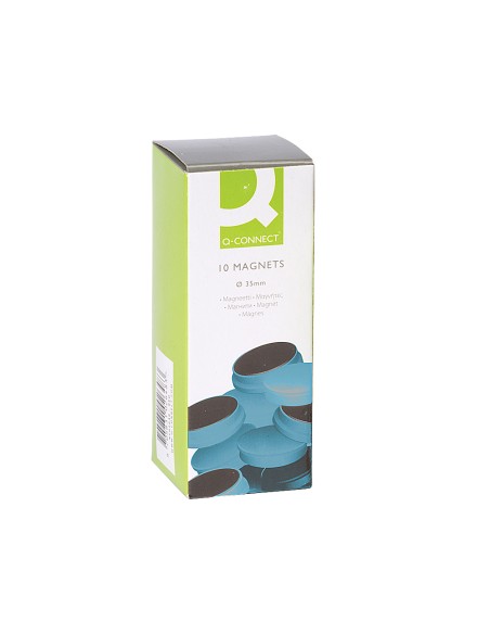 Iman para sujecion q-connect ideal para pizarras magneticas35 mm azul caja de 10 unidades