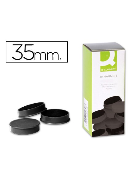 Iman para sujecion q-connect ideal para pizarras magneticas35 mm negro caja de 10 unidades