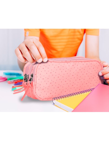 Estuche portatodo liderpapel multibolsillo 3 cremalleras rosa estrellas a juego con mochila 150x90x240 mm