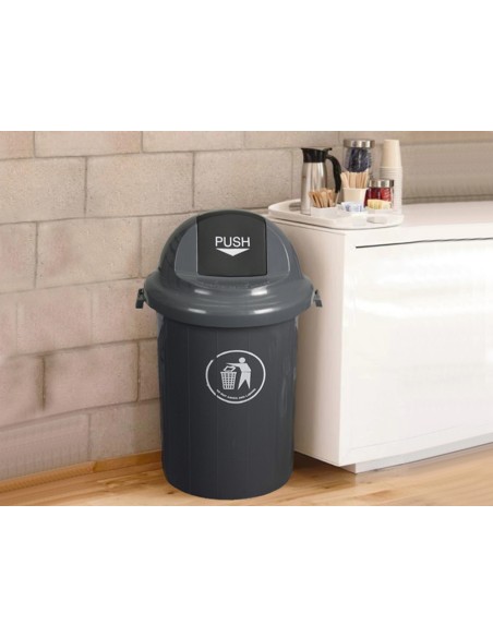 Papelera contenedor q-connect plastico con tapadera 80l color gris 450x760 mm