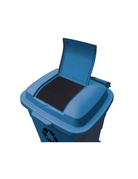 Papelera contenedor q-connect plastico con tapadera 240l color azul 1040x620x610 mm con ruedas
