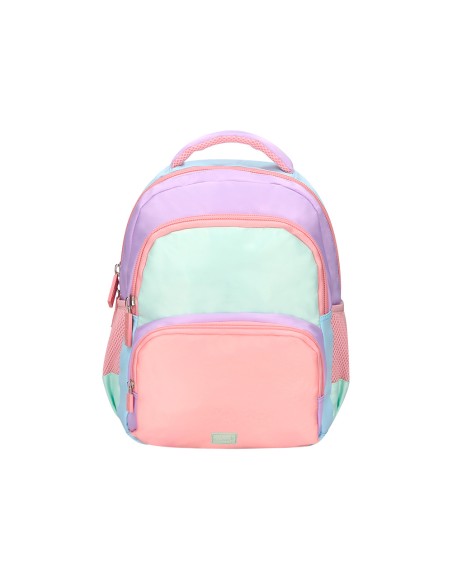 Mochila escolar liderpapel multibolsillo infantil azul rosa morado 350x110x270 mm