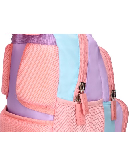 Mochila escolar liderpapel multibolsillo infantil azul rosa morado 350x110x270 mm