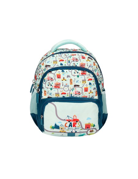 Mochila escolar liderpapel multibolsillo infantil azul cars 350x110x270 mm