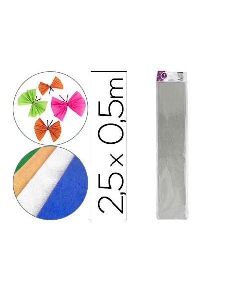 Papel crespon liderpapel 50 cm x 2.5m metalizado plata