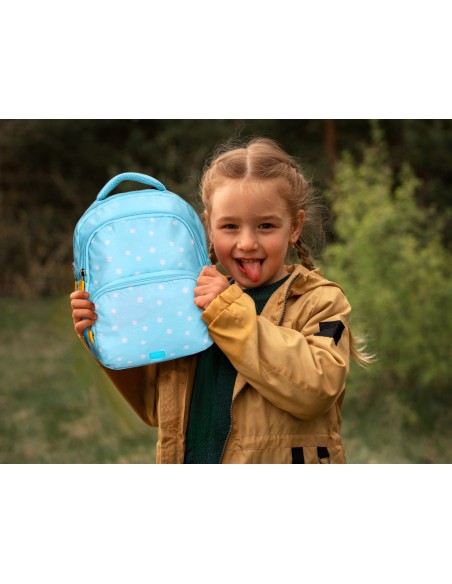 Mochila escolar liderpapel multibolsillo infantil azul flowers 350x110x270 mm