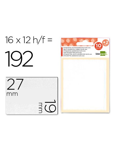 Etiquetas liderpapel sobre de 10 h. + 2 h. obsequio 19x27 mm -16 unidades por hoja