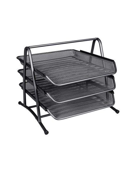 Bandeja sobremesa metalica q-connect kf00823 rejilla negra 3 bandejas movibles 350x278x275 mm