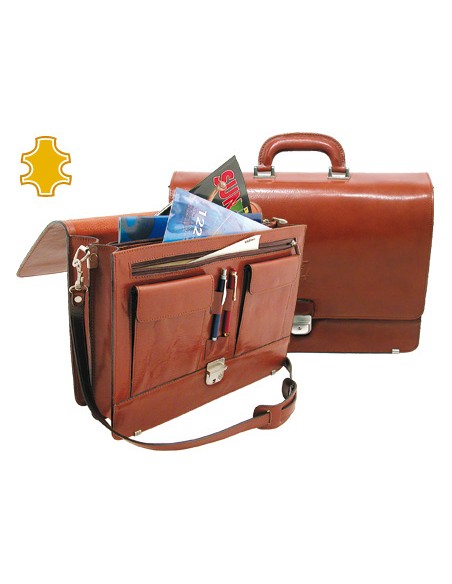 Cartera portafolios q-connect artesania de piel con broche 403x300x105 mm fabricada en ubrique