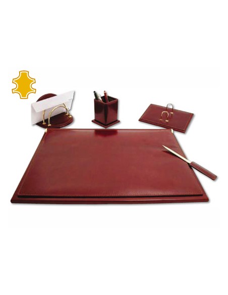 Escribania sobremesa q-connect artesania de piel juego de 5 piezas 40x53,5x2,7 cm base de madera fabricada en ubrique