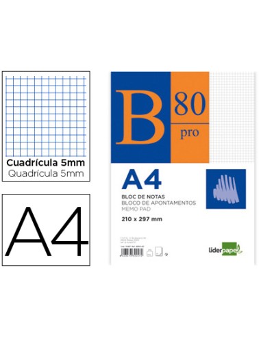 Bloc notas liderpapel cuadro 5mm a4 80 hojas...