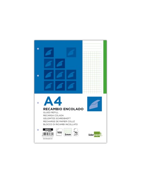 Bloc encolado liderpapel cuadro 5mm verde a4 natural 100 hojas 70 g/m2