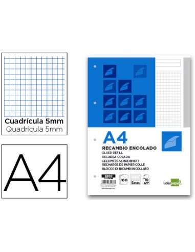 Bloc encolado liderpapel cuadro 5mm gris a4...