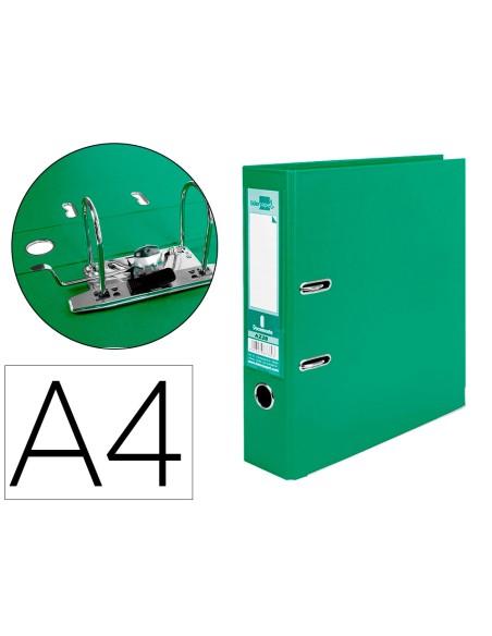 Archivador de palanca liderpapel a4 documenta forrado pvc con rado lomo 75mm verde compresor metalico