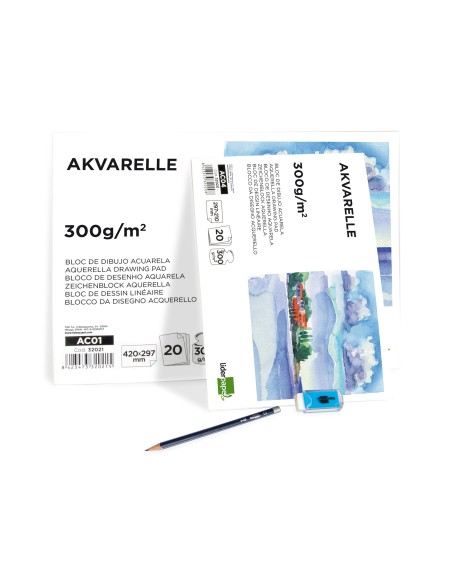 Bloc dibujo liderpapel acuarela encolado 210x297mm 20 hojas 300g/m2 sin recuadro