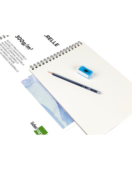 Bloc dibujo liderpapel acuarela espiral 297x210mm 10 hojas 300g/m2 sin recuadro