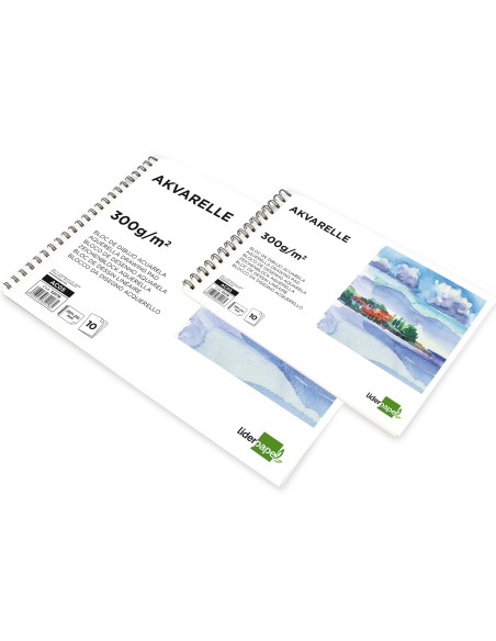 Bloc dibujo liderpapel acuarela espiral 297x210mm 10 hojas 300g/m2 sin recuadro