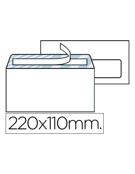 Sobre liderpapel n.3 blanco din americano ventana derecha 110x220mm tira de silicona system open caja de 500 unidad